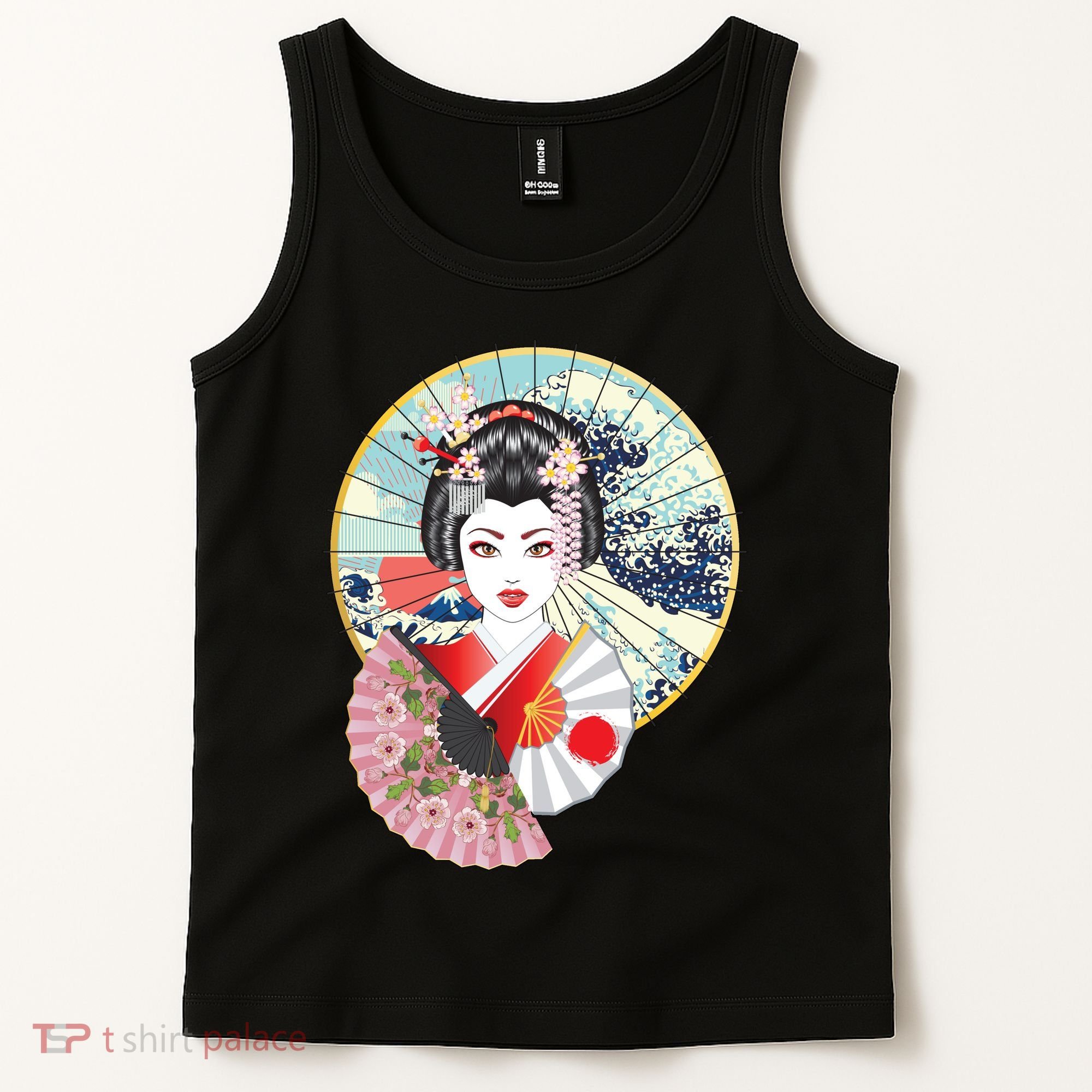Geisha Great Wave Frame Fans Tank Top