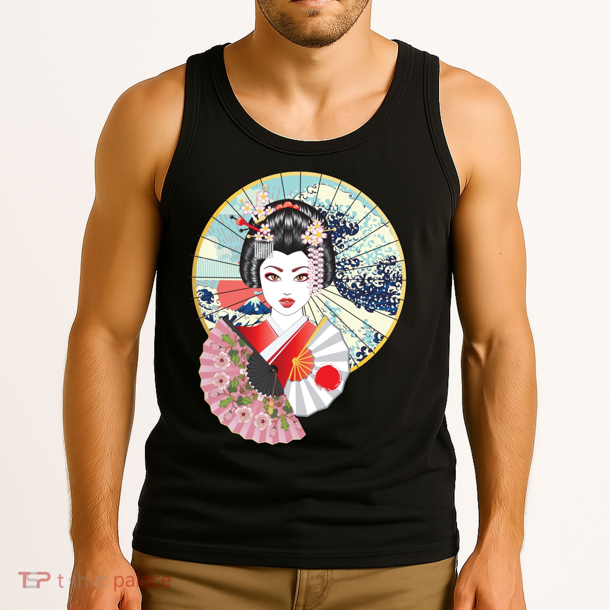 Geisha Great Wave Frame Fans Tank Top