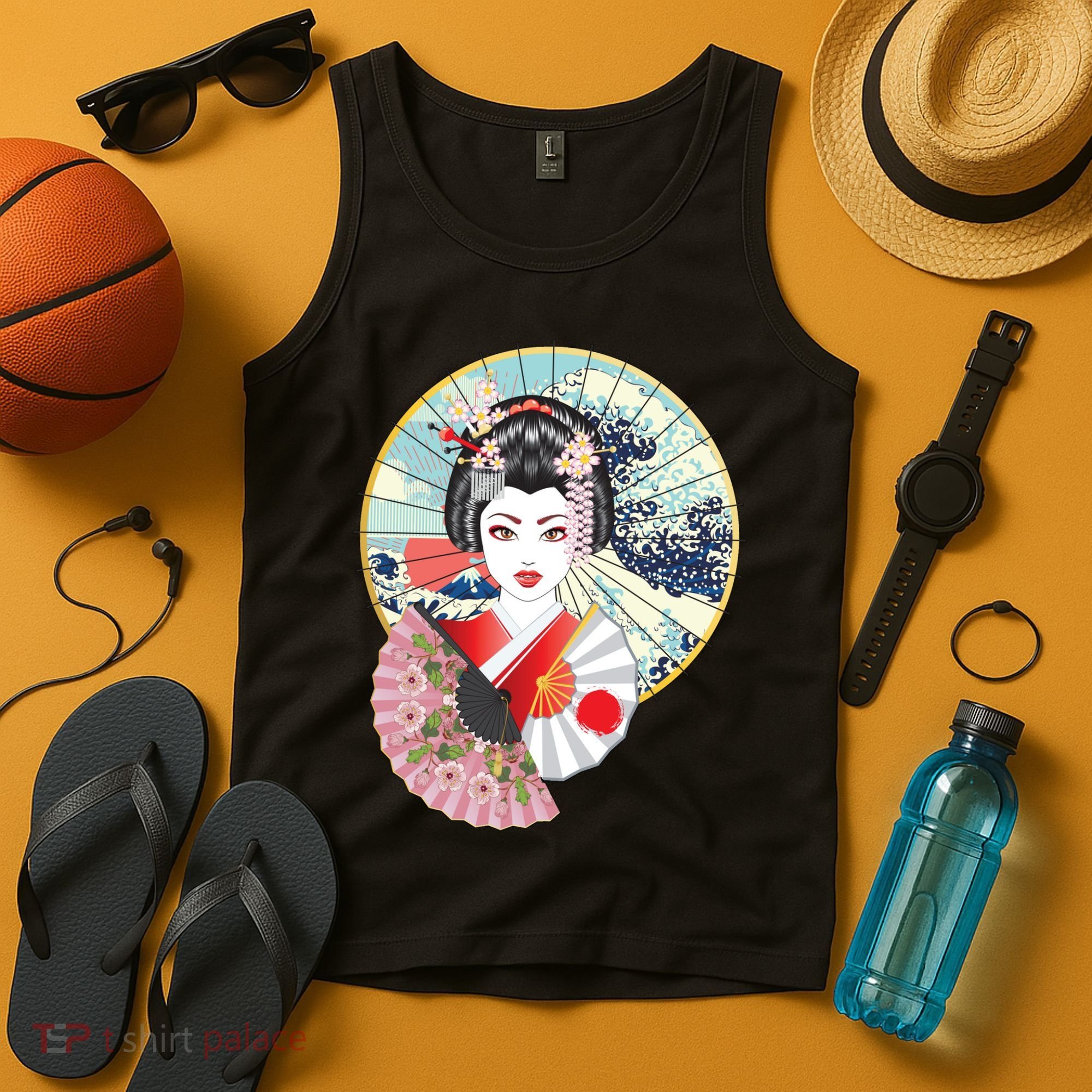 Geisha Great Wave Frame Fans Tank Top