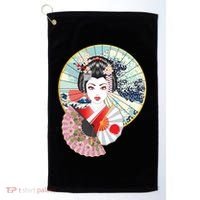 Geisha Great Wave Frame Fans Golf Towel thumb 0