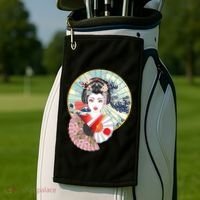 Geisha Great Wave Frame Fans Golf Towel thumb 2
