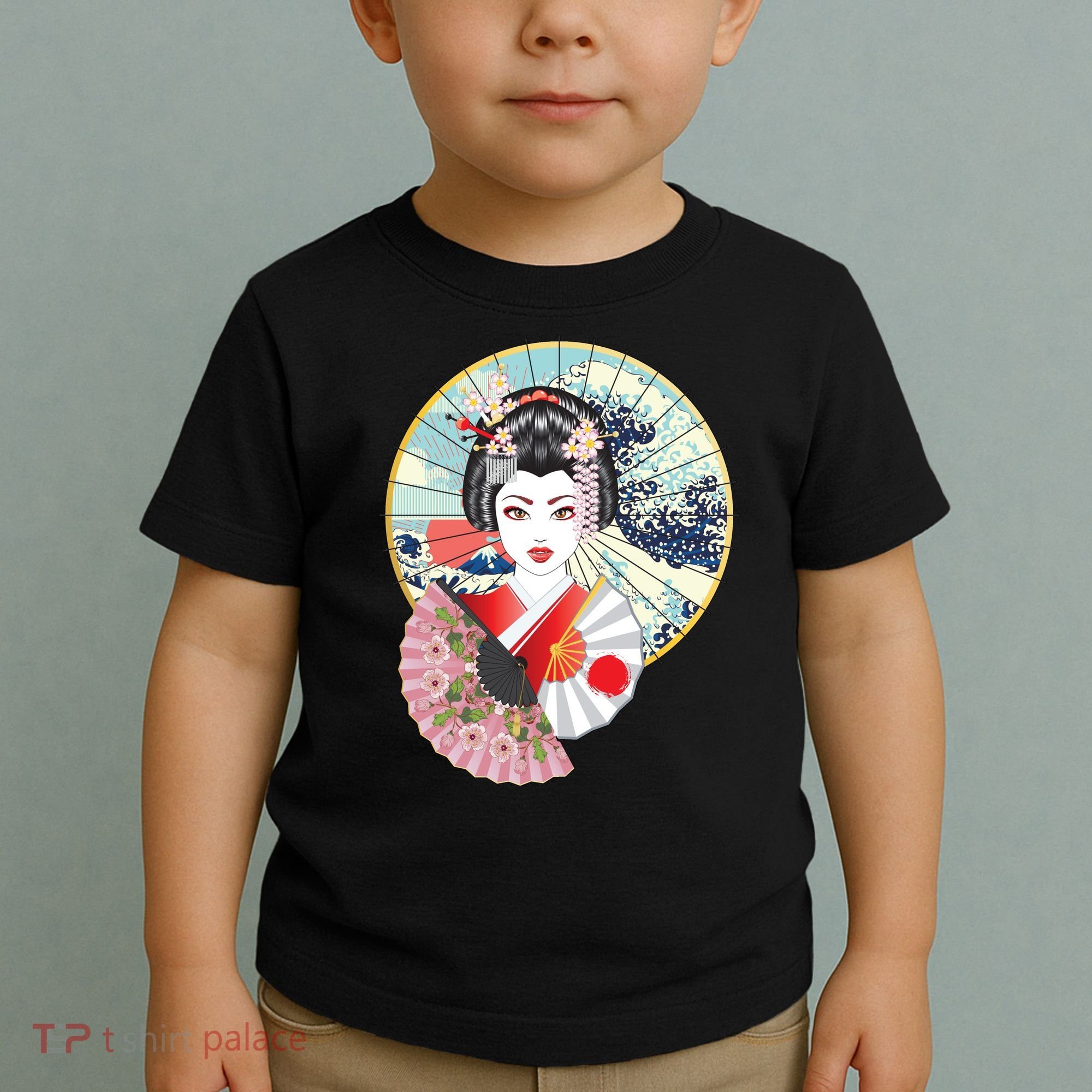 Geisha Great Wave Frame Fans Toddler T-Shirt