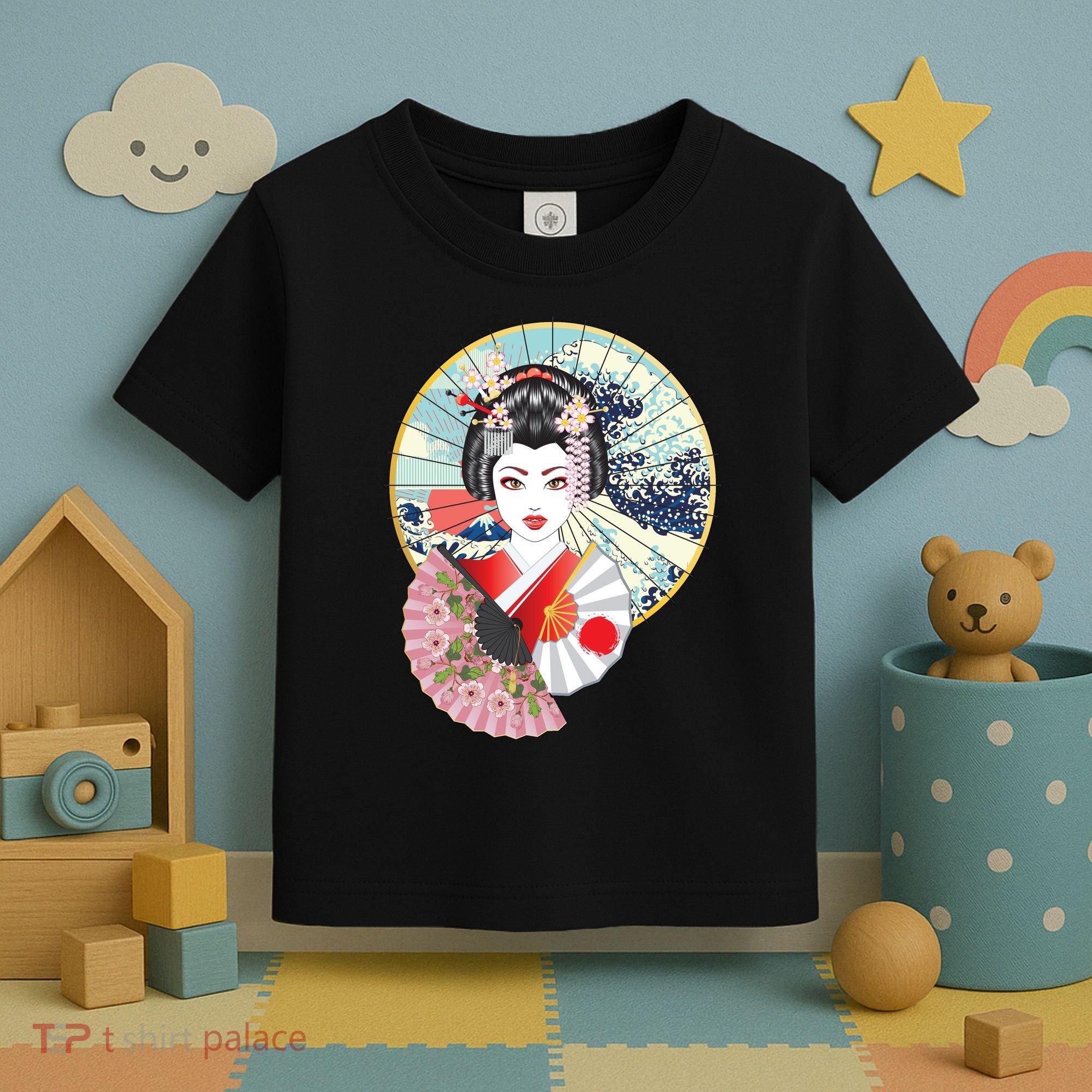 Geisha Great Wave Frame Fans Toddler T-Shirt