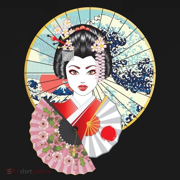 Geisha Great Wave Frame Fans Toddler T-Shirt