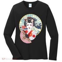 Geisha Great Wave Frame Fans Women's Long Sleeve Shirt thumb 0