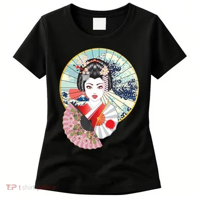 Geisha Great Wave Frame Fans Women's T-Shirt