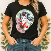 Geisha Great Wave Frame Fans Women's T-Shirt thumb 2