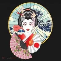 Geisha Great Wave Frame Fans Women's T-Shirt thumb 6