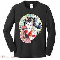 Geisha Great Wave Frame Fans Kids Long Sleeve Shirt thumb 0