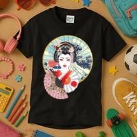 Geisha Great Wave Frame Fans Kids T-Shirt thumb 3