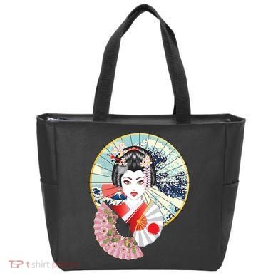 Geisha Great Wave Frame Fans Tote Bag