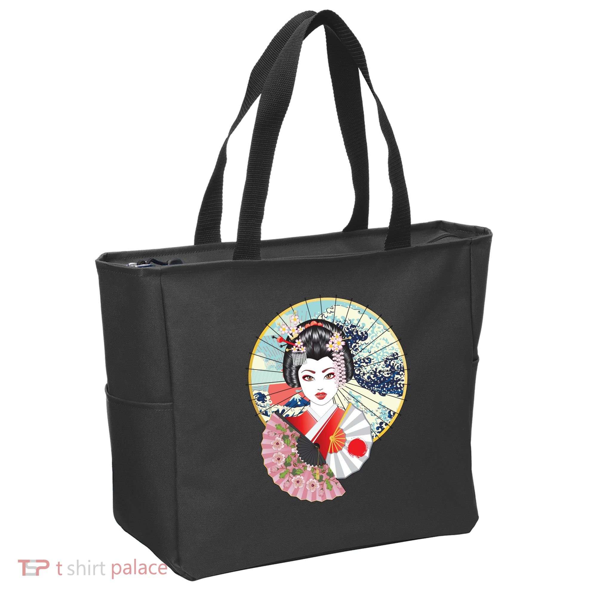 Geisha Great Wave Frame Fans Tote Bag