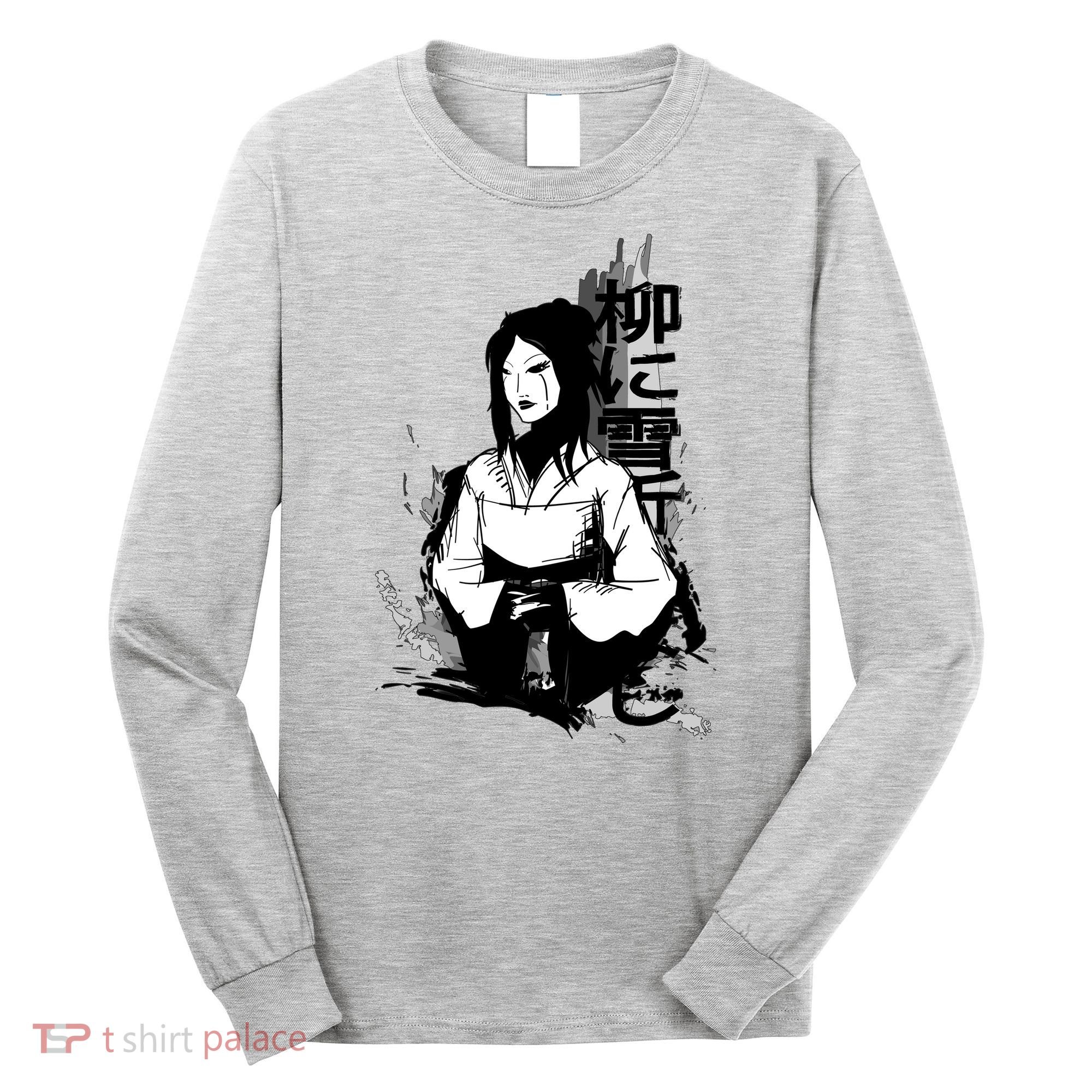 Geisha Japanese Script Greyscale Long Sleeve Shirt
