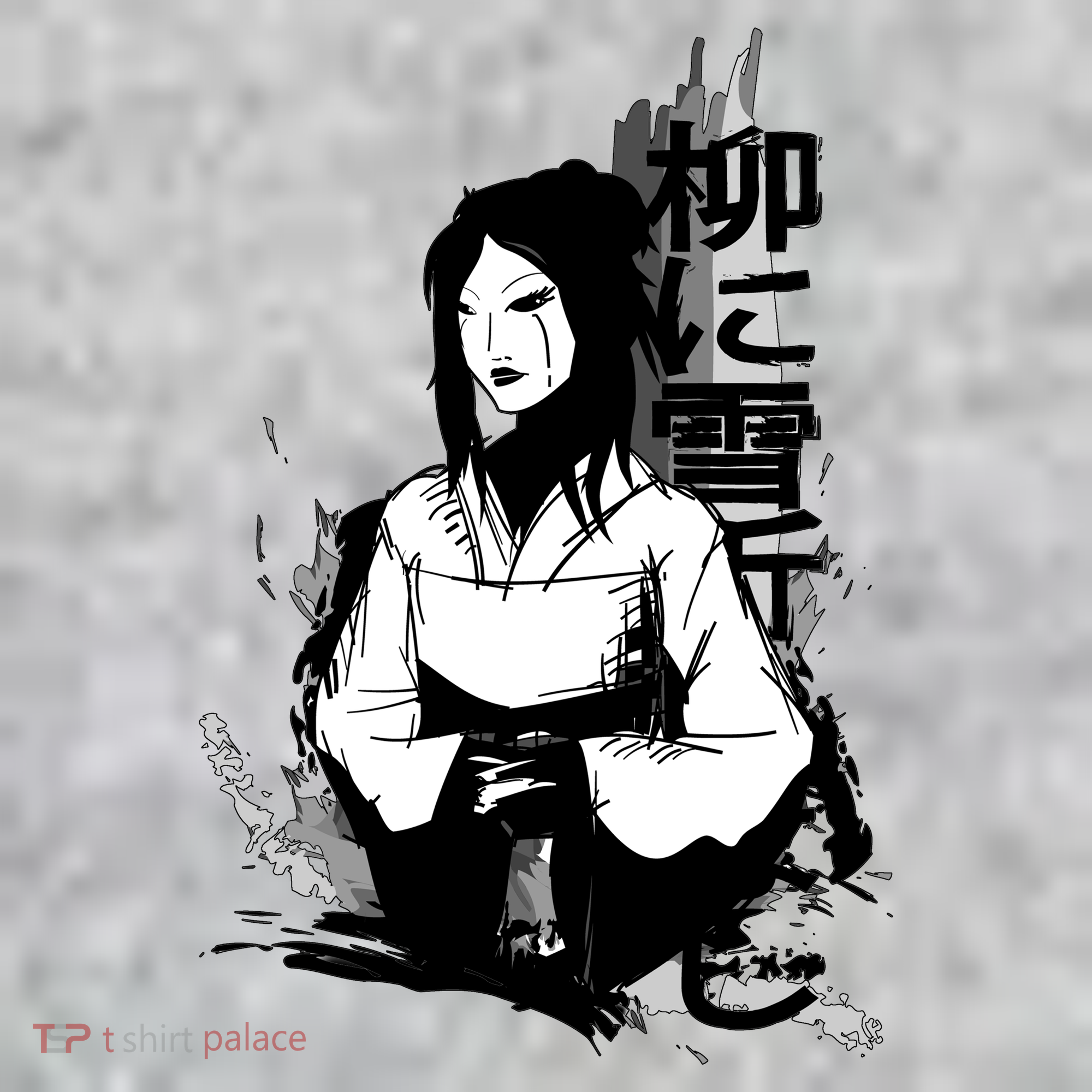 Geisha Japanese Script Greyscale Long Sleeve Shirt