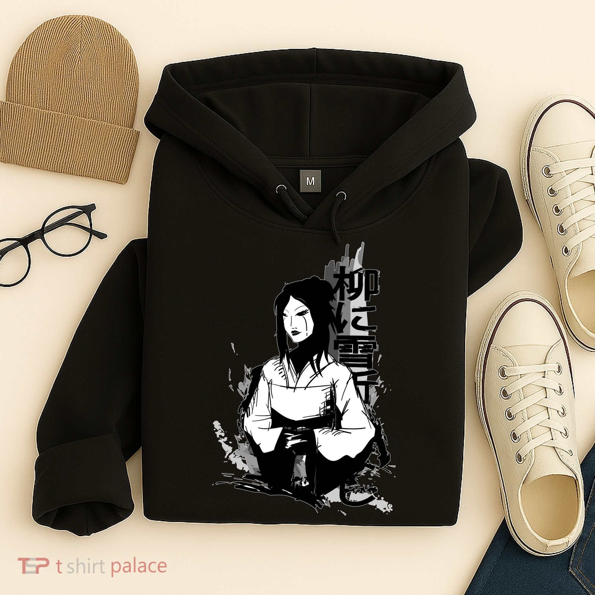 Geisha Japanese Script Greyscale Hoodie