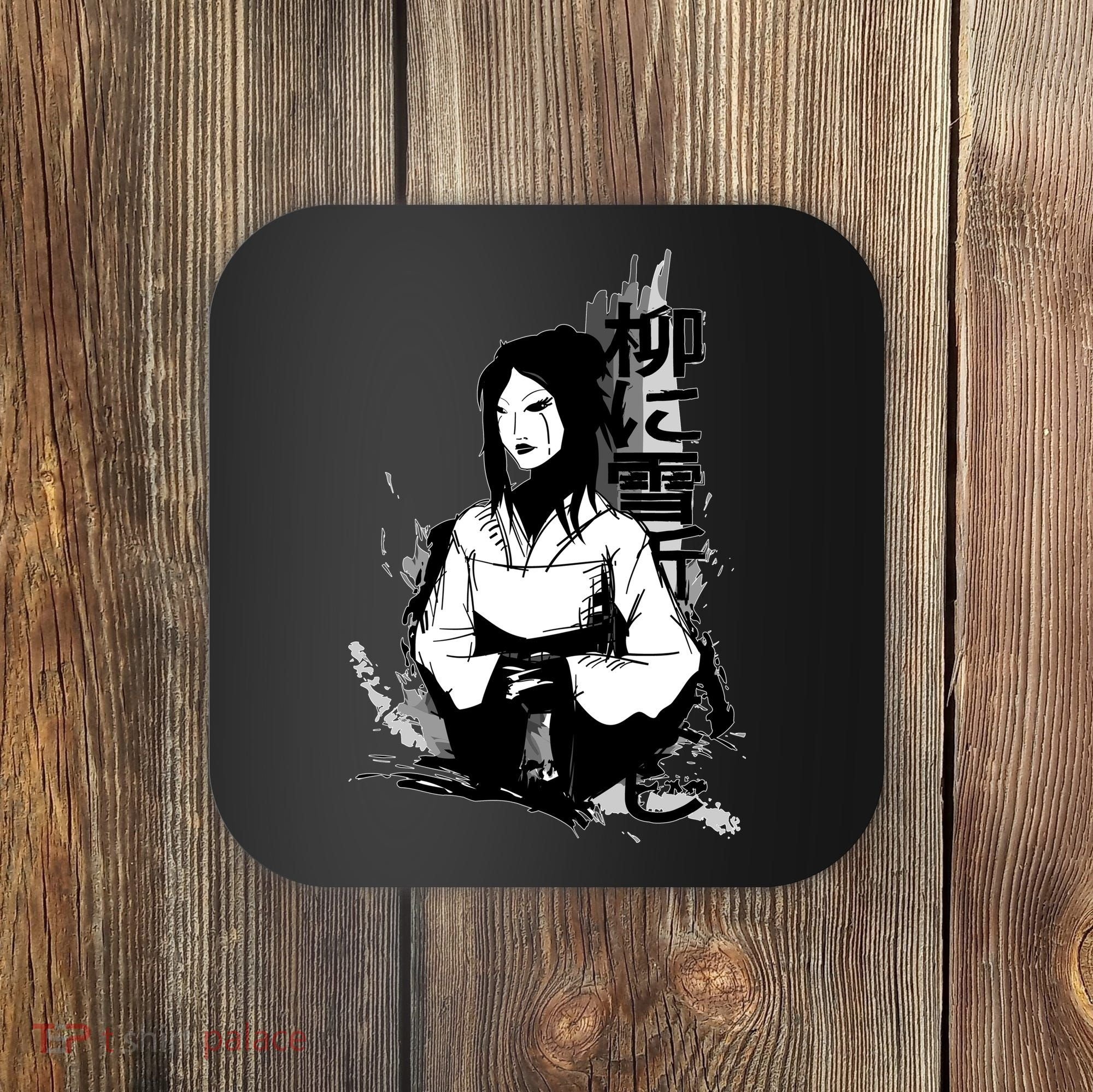 Geisha Japanese Script Greyscale Coaster