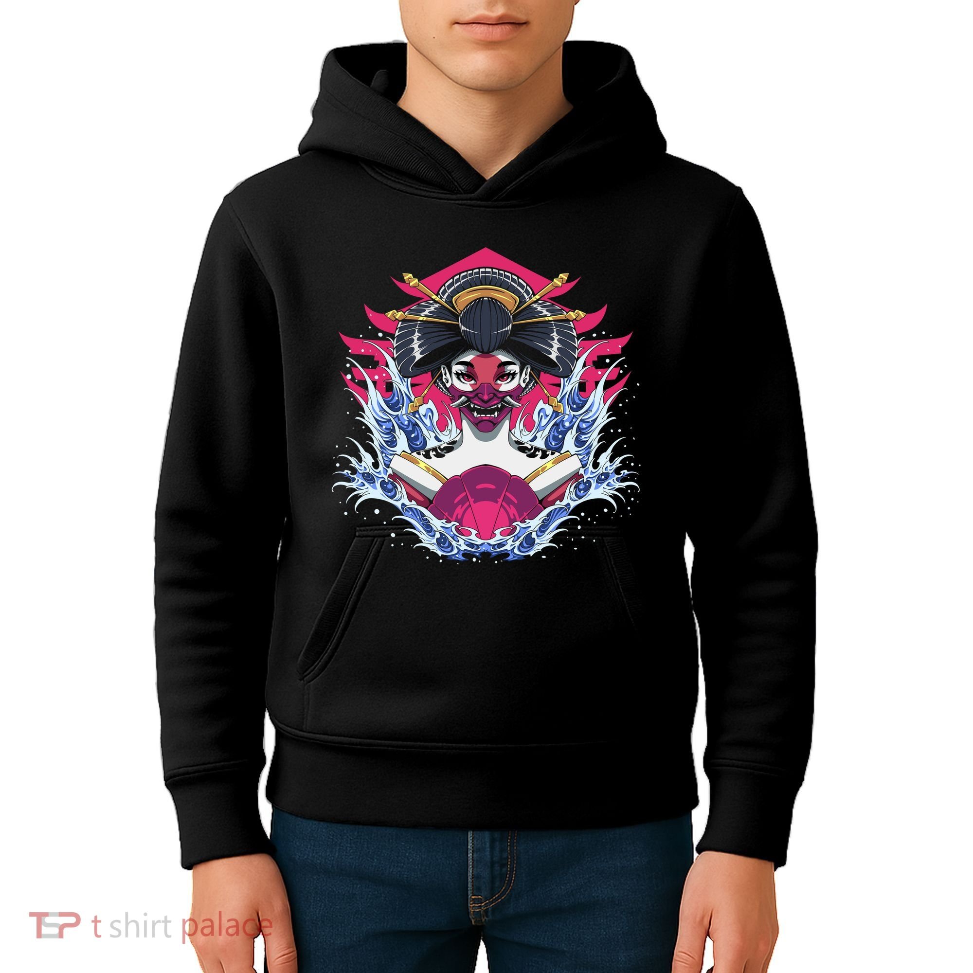 Geishia Ninja Mask Japanese Art Kids Hoodie