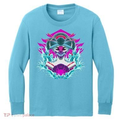 Geishia Ninja Mask Japanese Art Kids Long Sleeve Shirt