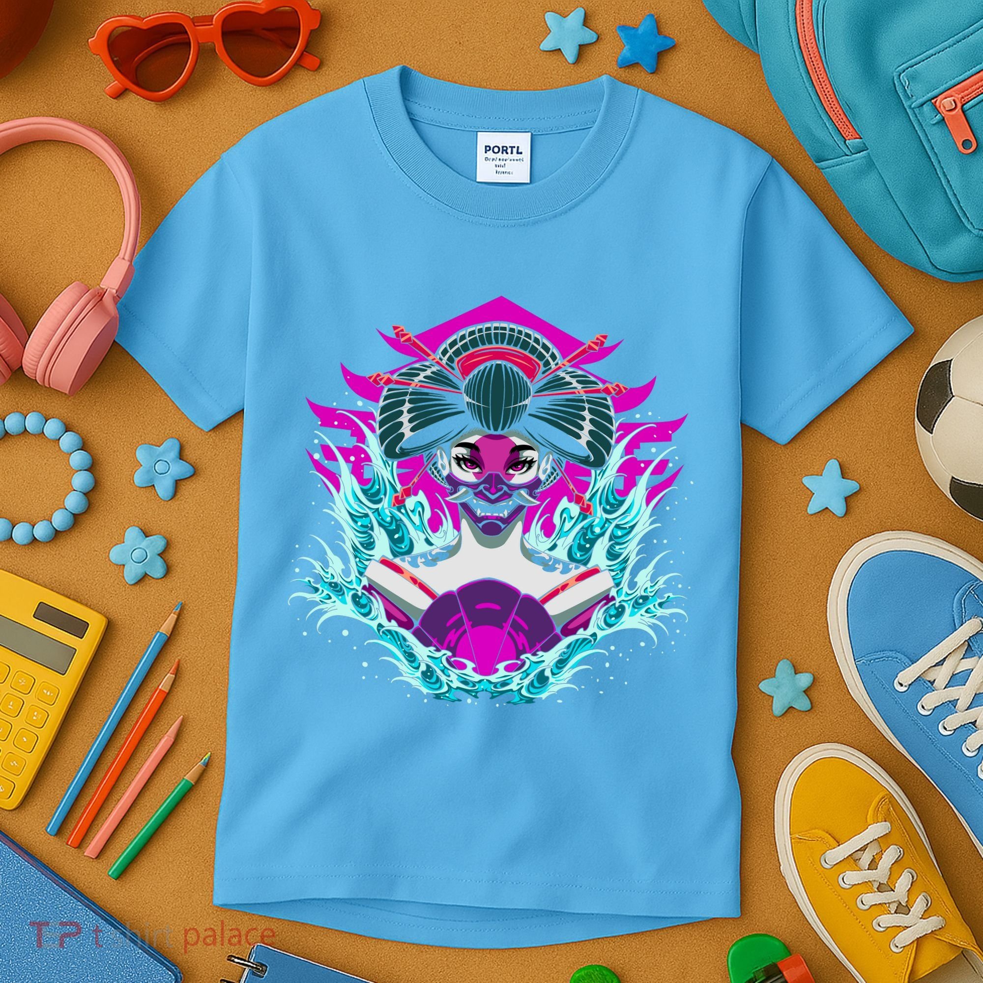 Geishia Ninja Mask Japanese Art Kids T-Shirt