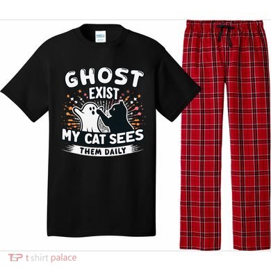 Ghost Exist My Cat Sees Them Daily Funny Matching Halloween Pajama Set
