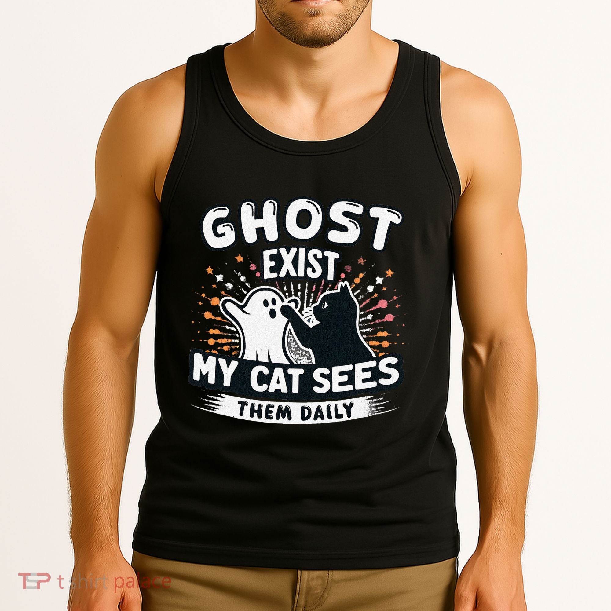 Ghost Exist My Cat Sees Them Daily Funny Matching Halloween Tank Top