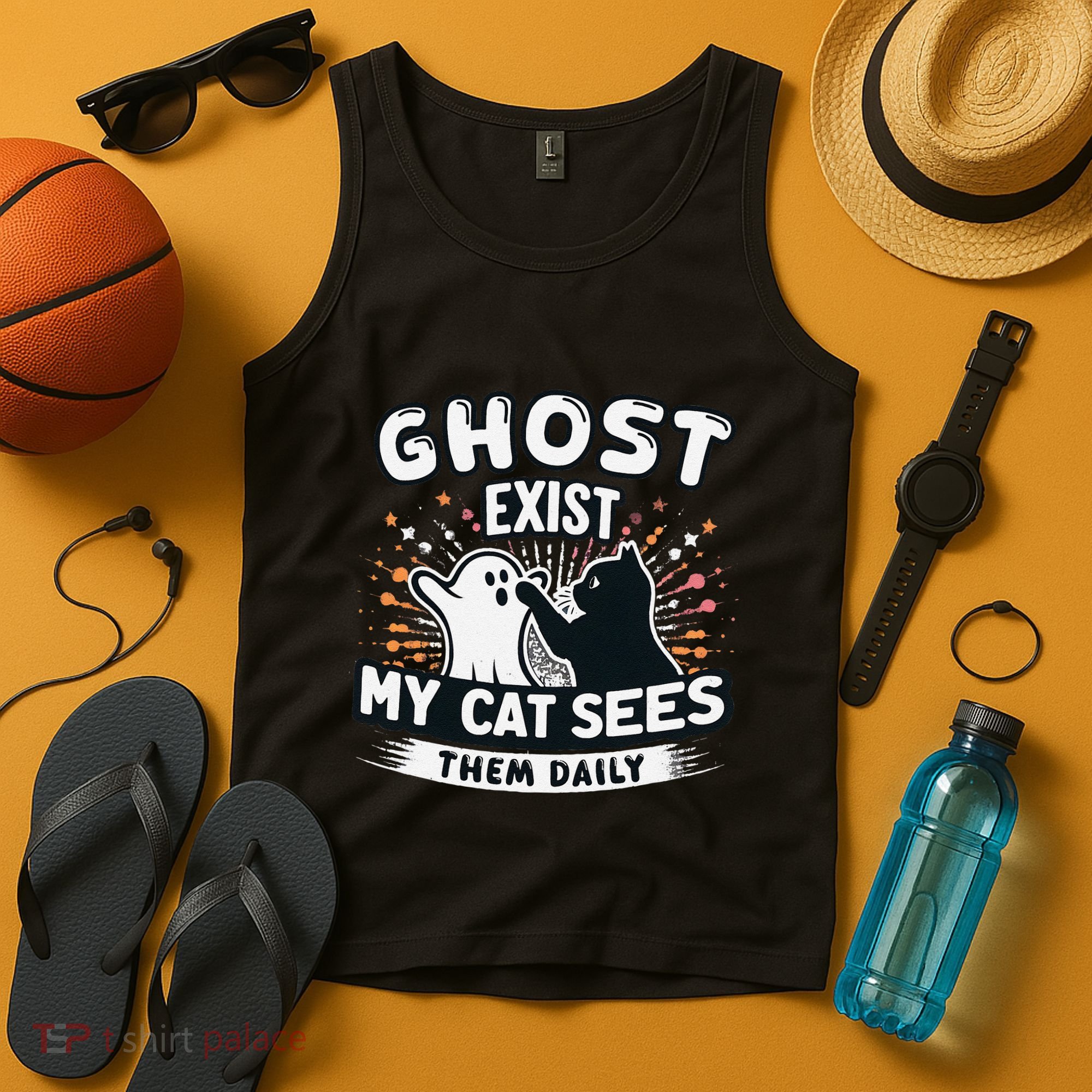 Ghost Exist My Cat Sees Them Daily Funny Matching Halloween Tank Top