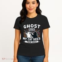 Ghost Exist My Cat Sees Them Daily Funny Matching Halloween Women's T-Shirt thumb 4