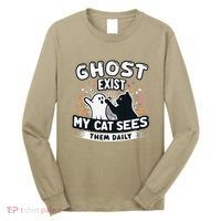 Ghost Exist My Cat Sees Them Daily Funny Matching Halloween Long Sleeve Shirt thumb 0