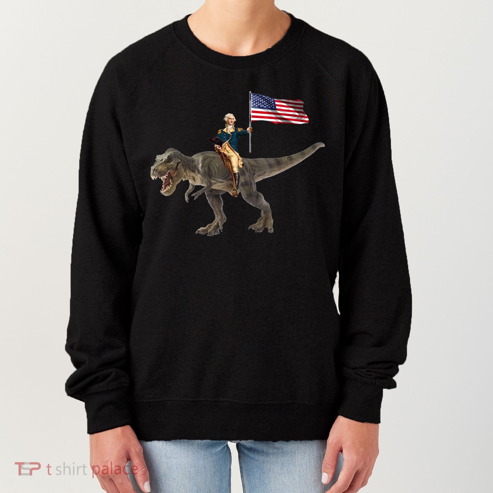 George Washington On A Dinosaur Women's Sweatshirt