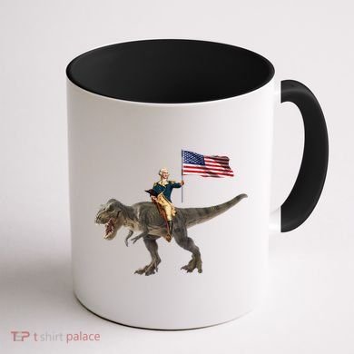 George Washington On A Dinosaur Coffee Mug back