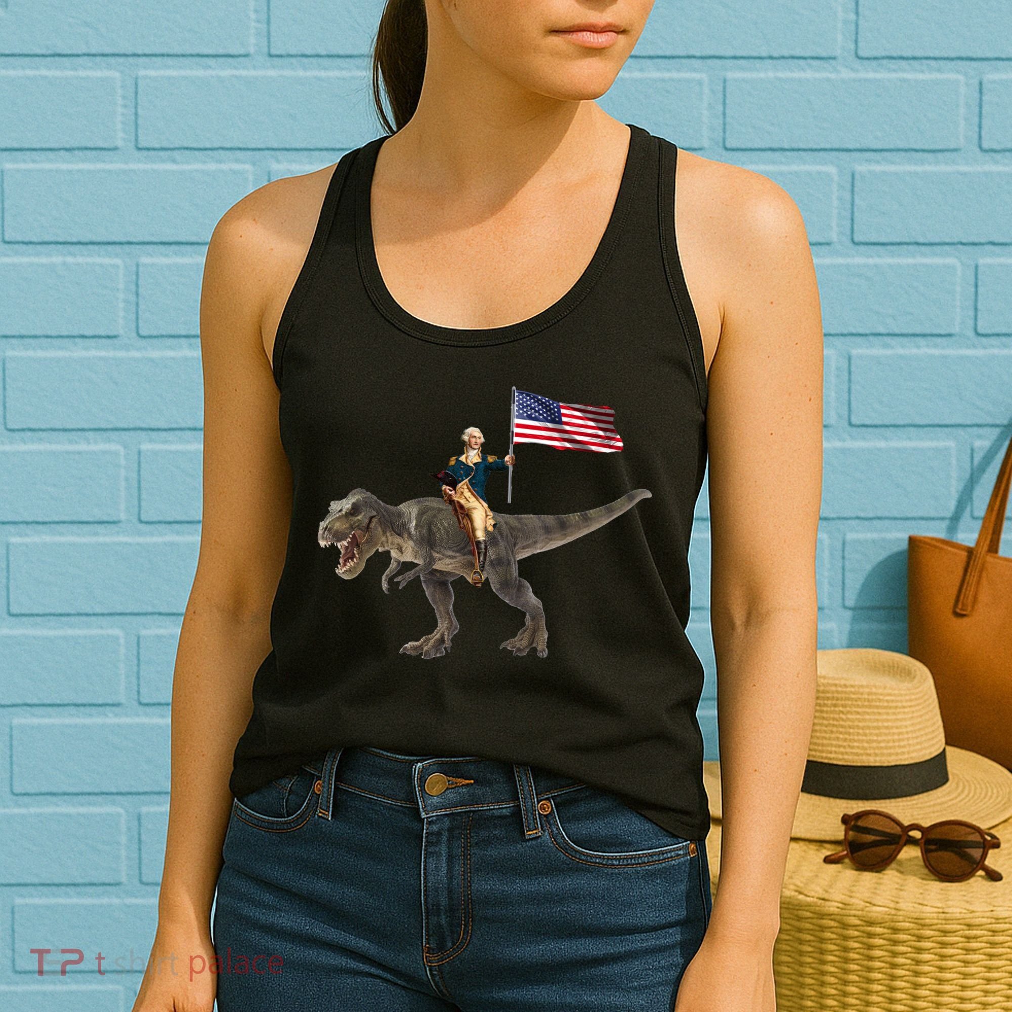 George Washington On A Dinosaur Women's Tank Top
