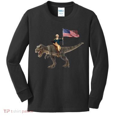 George Washington On A Dinosaur Kids Long Sleeve Shirt