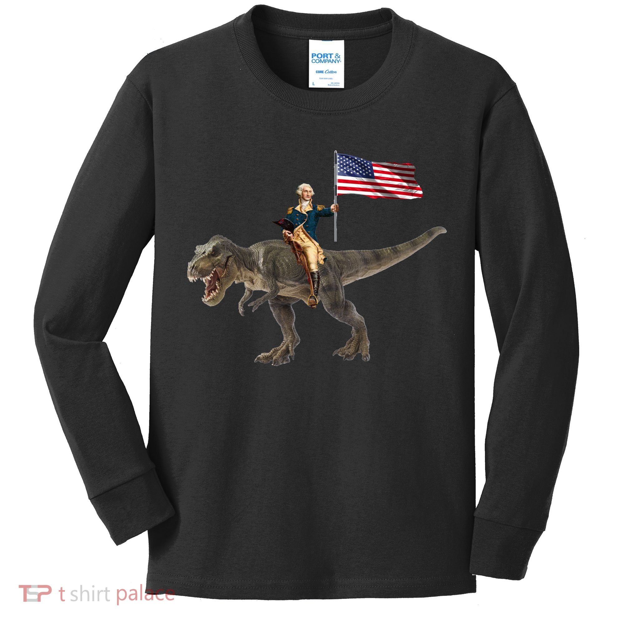 George Washington On A Dinosaur Kids Long Sleeve Shirt