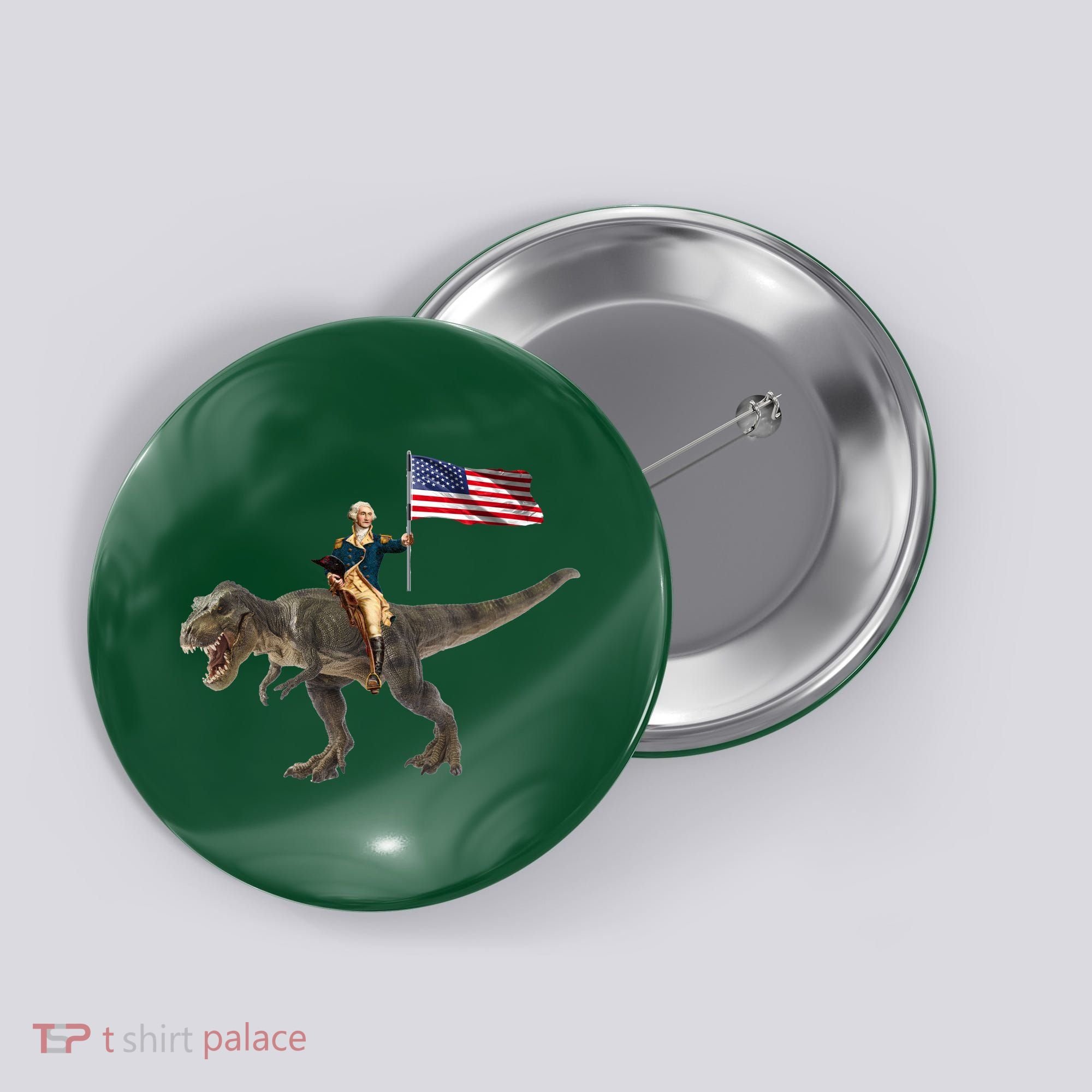 George Washington On A Dinosaur Button