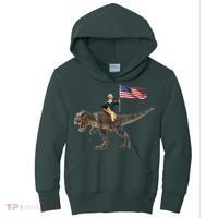 George Washington On A Dinosaur Kids Hoodie thumb 0