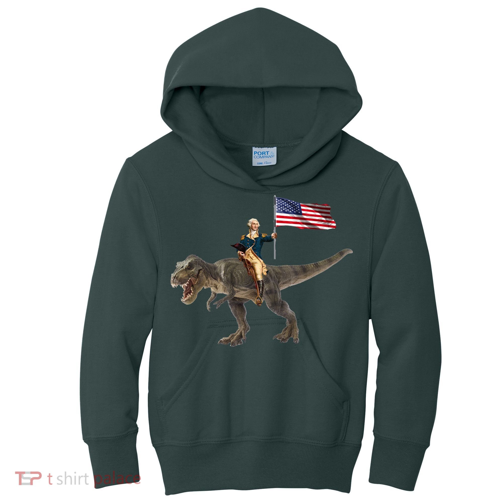 George Washington On A Dinosaur Kids Hoodie