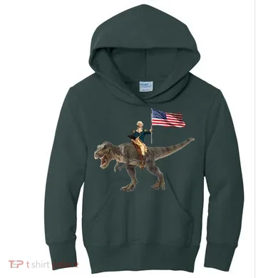 George Washington On A Dinosaur Kids Hoodie