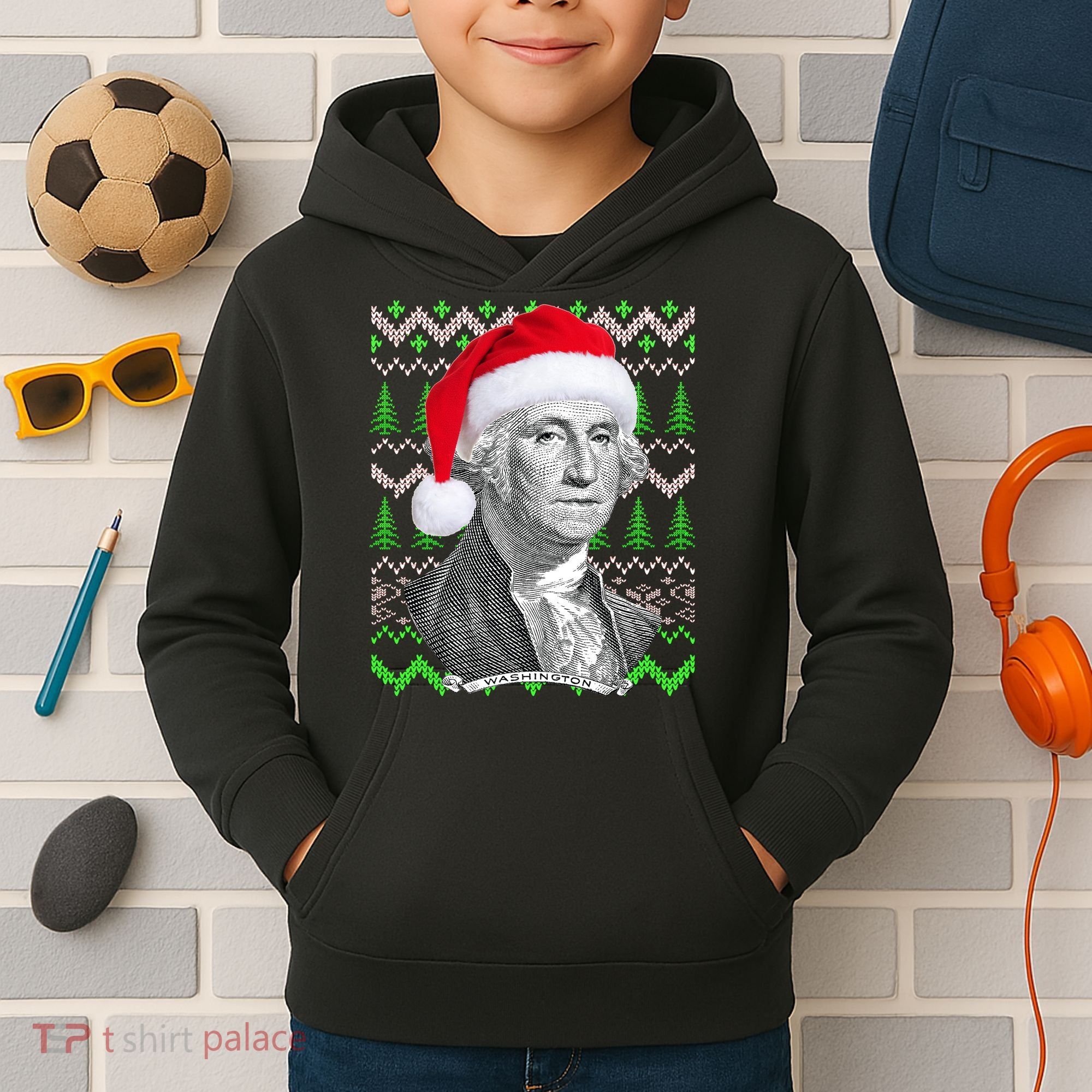 George Washington Ugly Christmas Sweater Kids Hoodie