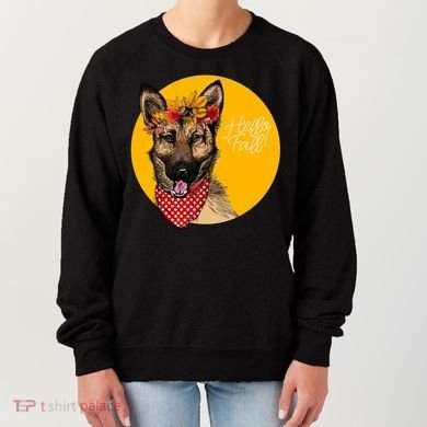 German Shepherd Dog Autumn Leaves Crown Hello Fall Women's Sweatshirt