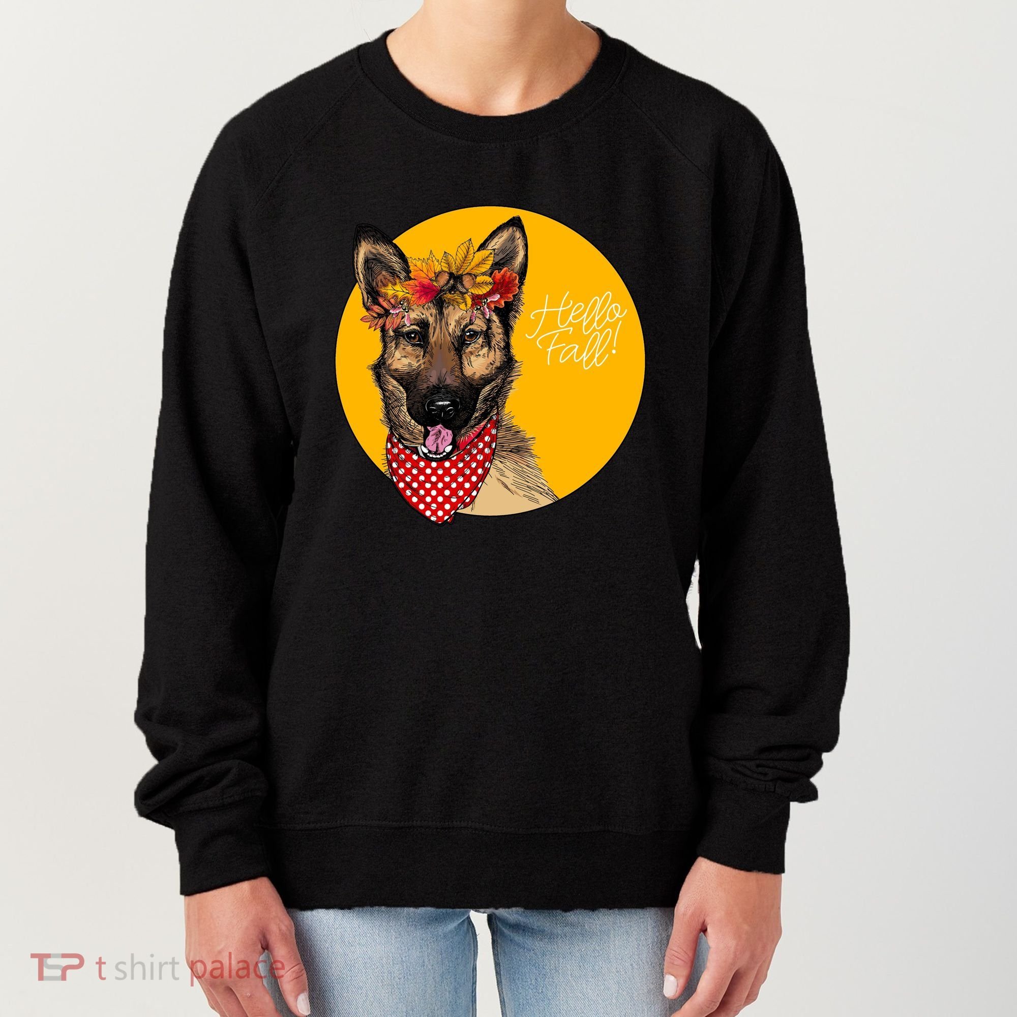 German Shepherd Dog Autumn Leaves Crown Hello Fall Women's Sweatshirt