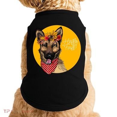 German Shepherd Dog Autumn Leaves Crown Hello Fall Doggie Tank