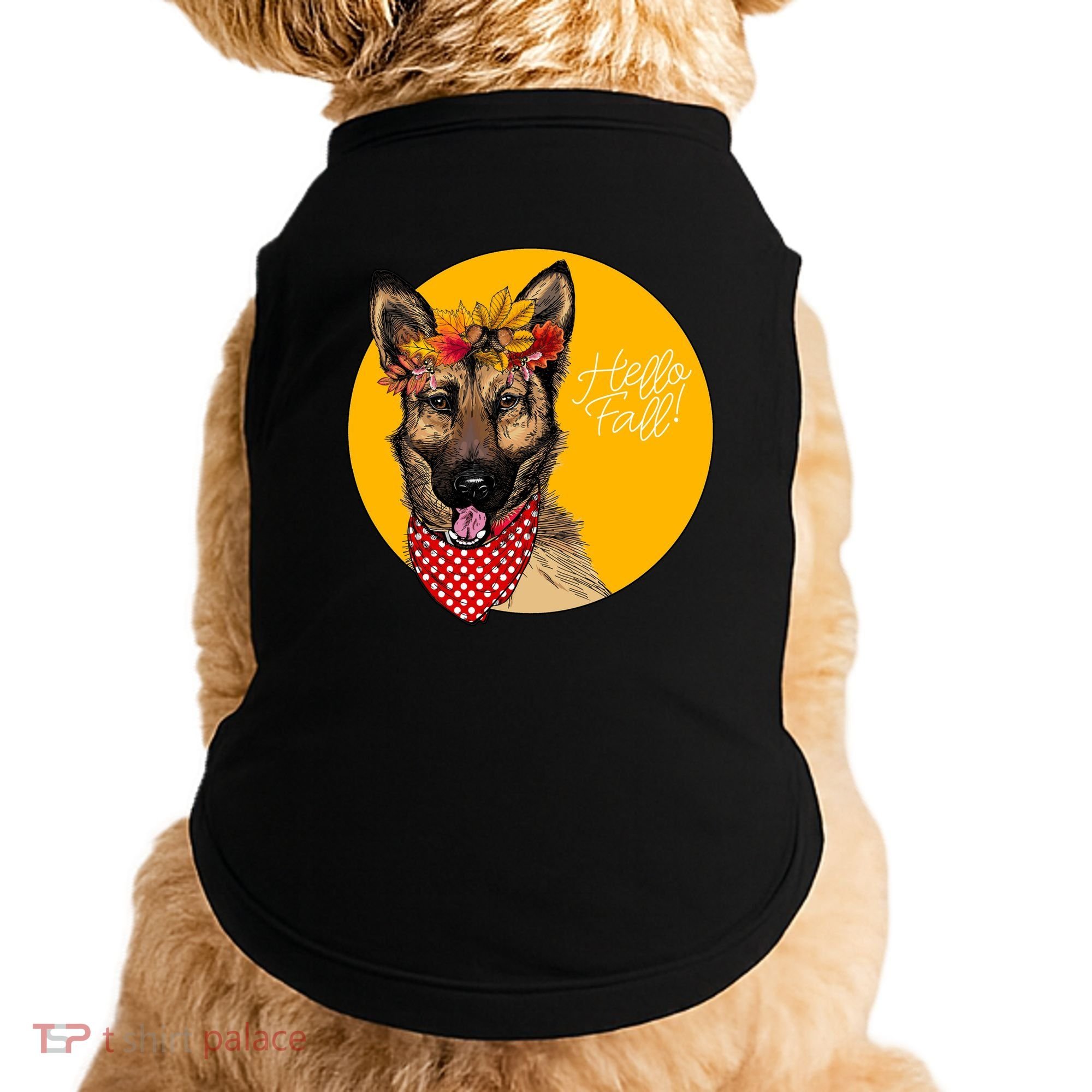 German Shepherd Dog Autumn Leaves Crown Hello Fall Doggie Tank