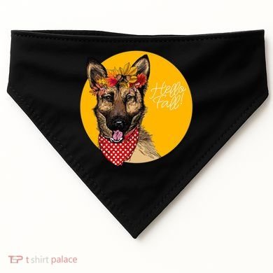 German Shepherd Dog Autumn Leaves Crown Hello Fall USA-Made Doggie Bandana