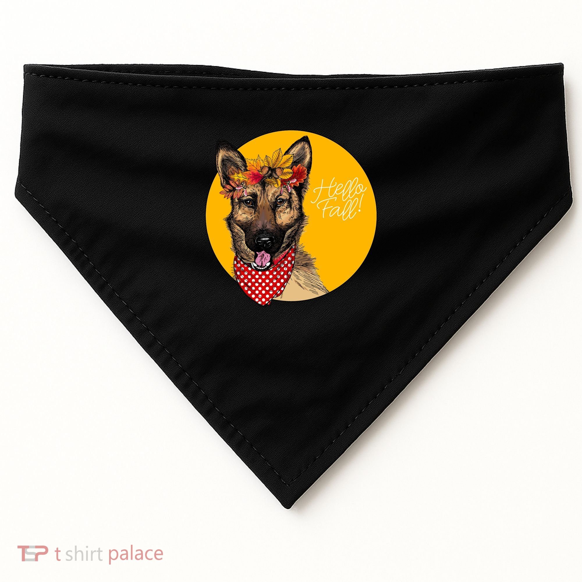 German Shepherd Dog Autumn Leaves Crown Hello Fall USA-Made Doggie Bandana