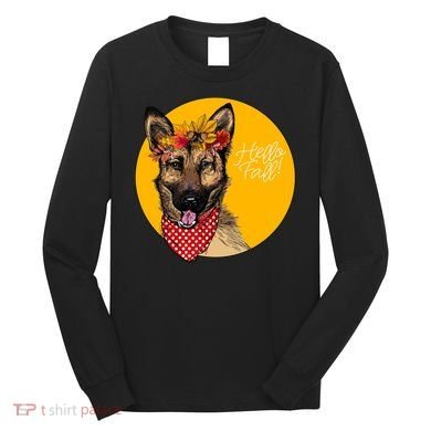 German Shepherd Dog Autumn Leaves Crown Hello Fall Long Sleeve Shirt