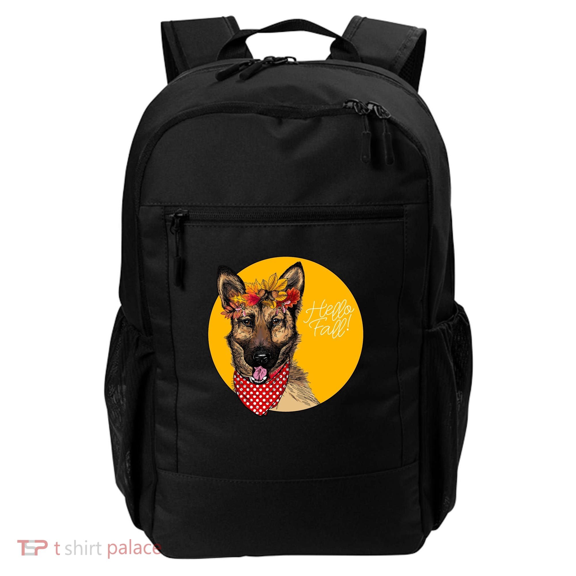 German Shepherd Dog Autumn Leaves Crown Hello Fall Backpack