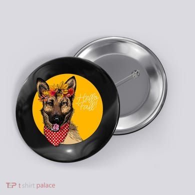 German Shepherd Dog Autumn Leaves Crown Hello Fall Button
