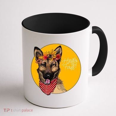 German Shepherd Dog Autumn Leaves Crown Hello Fall Coffee Mug back