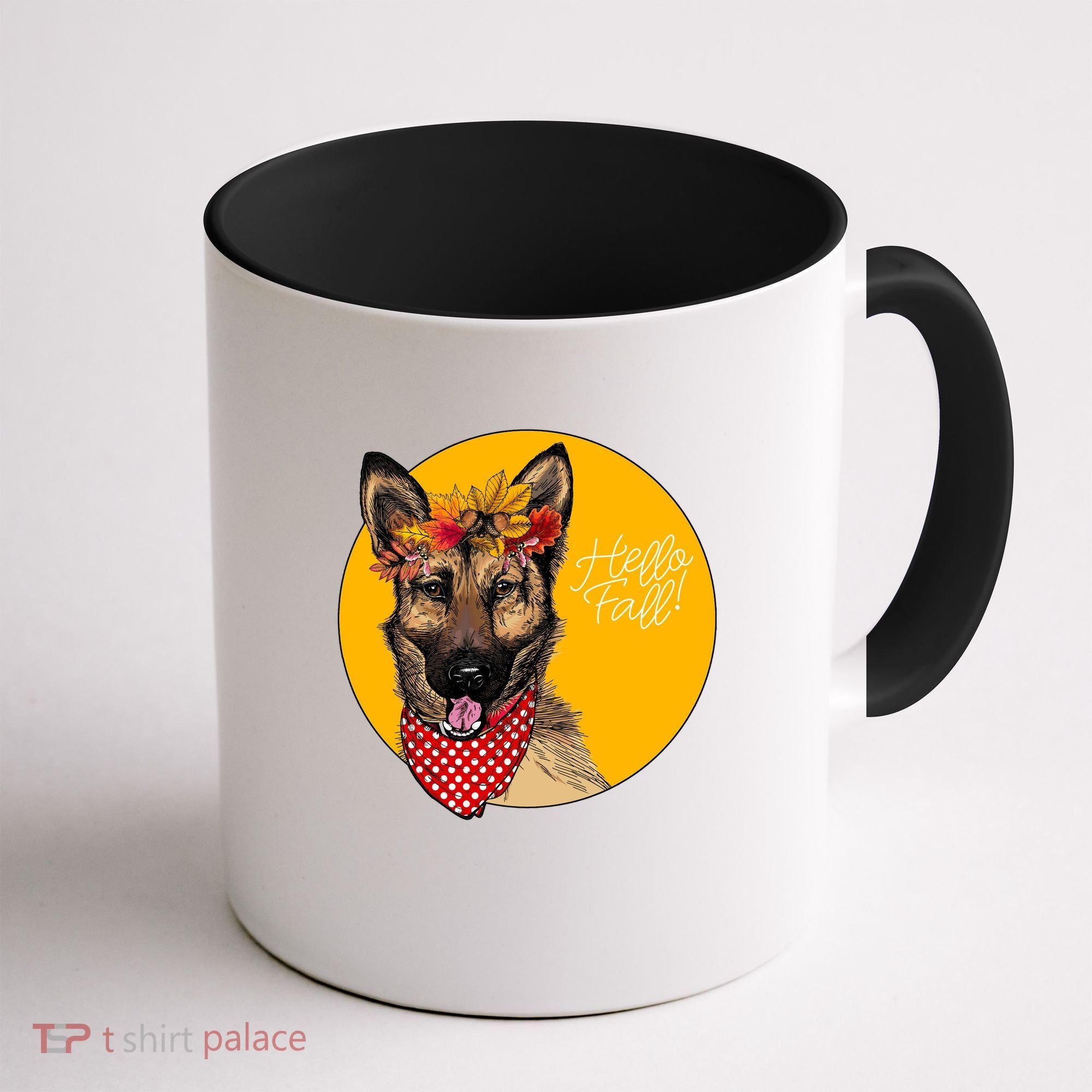 German Shepherd Dog Autumn Leaves Crown Hello Fall Coffee Mug