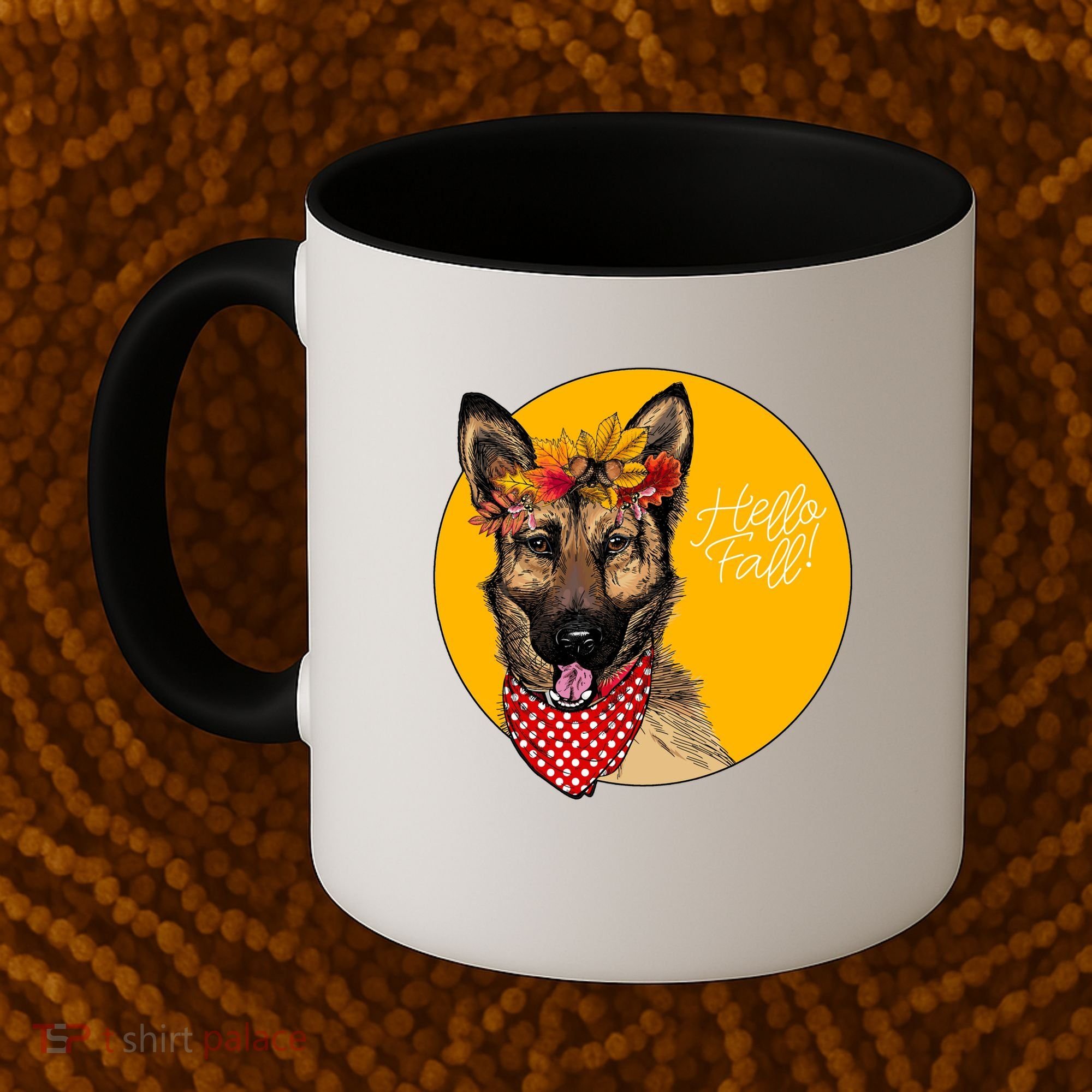 German Shepherd Dog Autumn Leaves Crown Hello Fall Coffee Mug